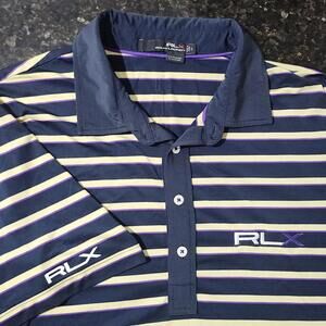 RLX Ralph Lauren Polo Shirt Striped Tour PGA Stretch Performance Large Golf